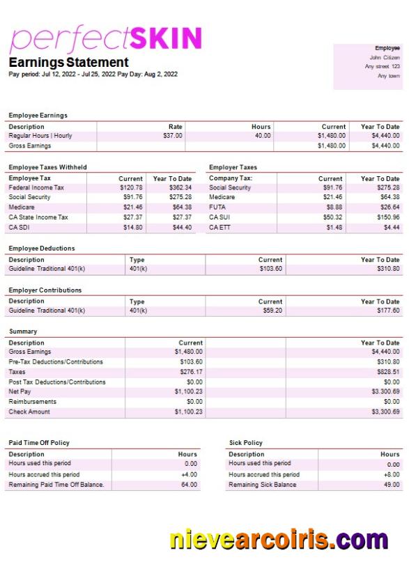 dermatology company paystub